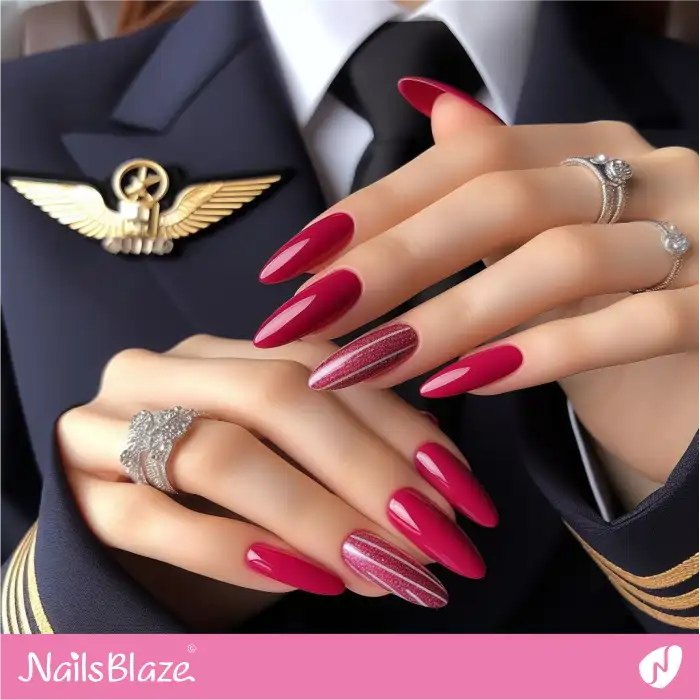 Fiery Fuchsia Nails with Shimmer Accents | Cabin Crew Nails - NB3966